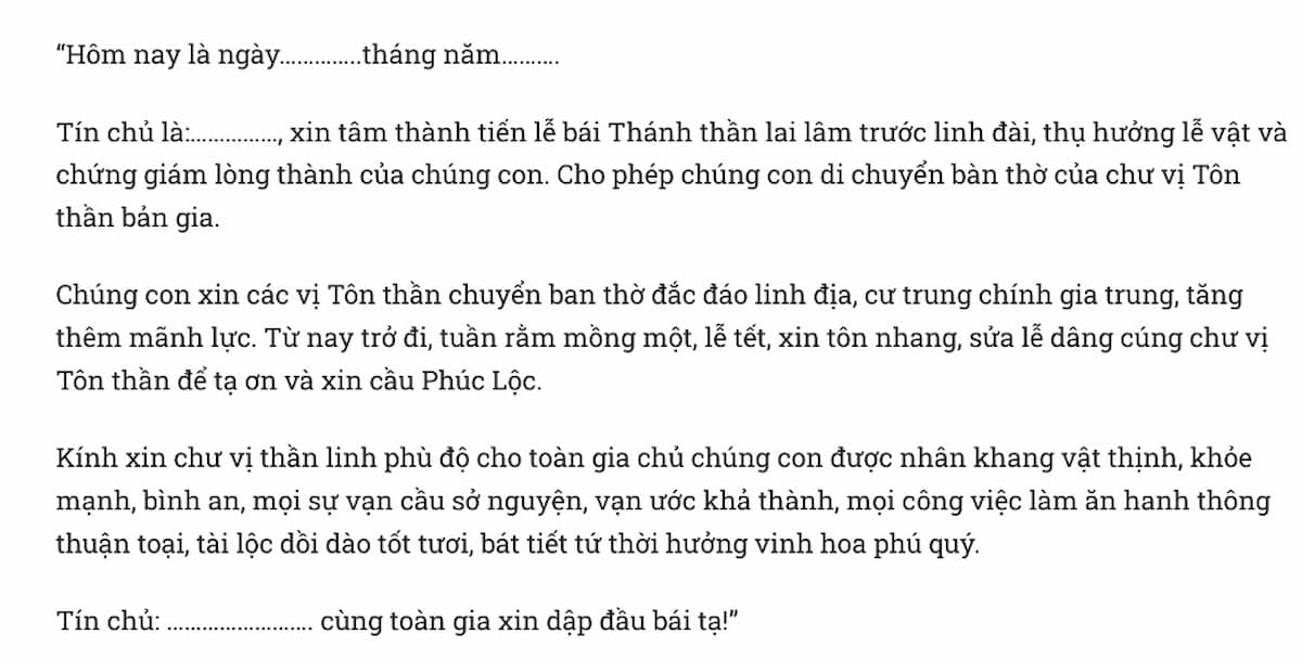 Văn khấn di chuyển bàn thờ để sửa nhà đầy đủ phải có ngày tháng